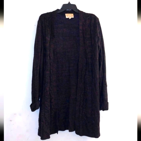 🎄- Ambiance sz L Dark Plum Long Line Cardigan - Picture 1 of 6
